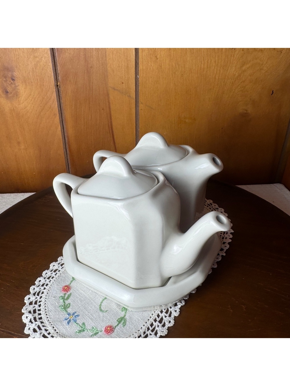 Vintage Hall China Tea For Two Set White Teapot Hot Water Pot Tray 185 186 188 - Picture 2 of 12